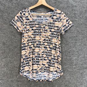 LulaRoe T-Shirt Women XS Black Floral Short Sleeve Round Neck Pullover Rayon